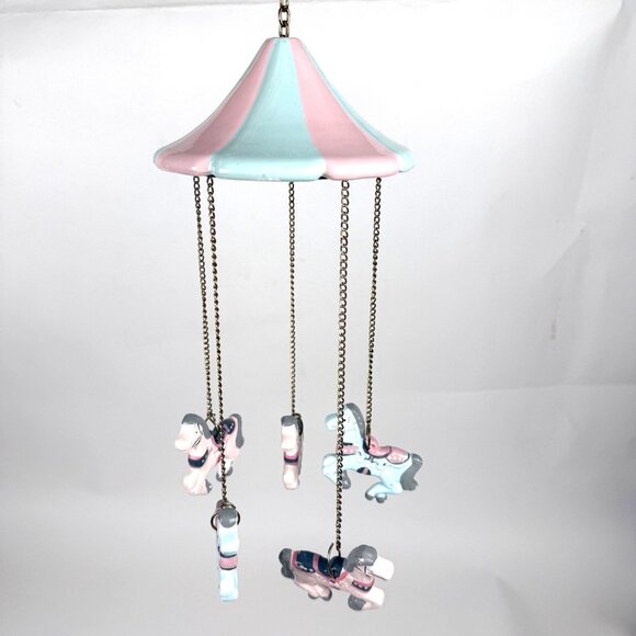 House Of Lloyd 1988 Carousel Horse Mobile Pink & Blue Pastel Vintage Nursery Dec - Picture 1 of 6